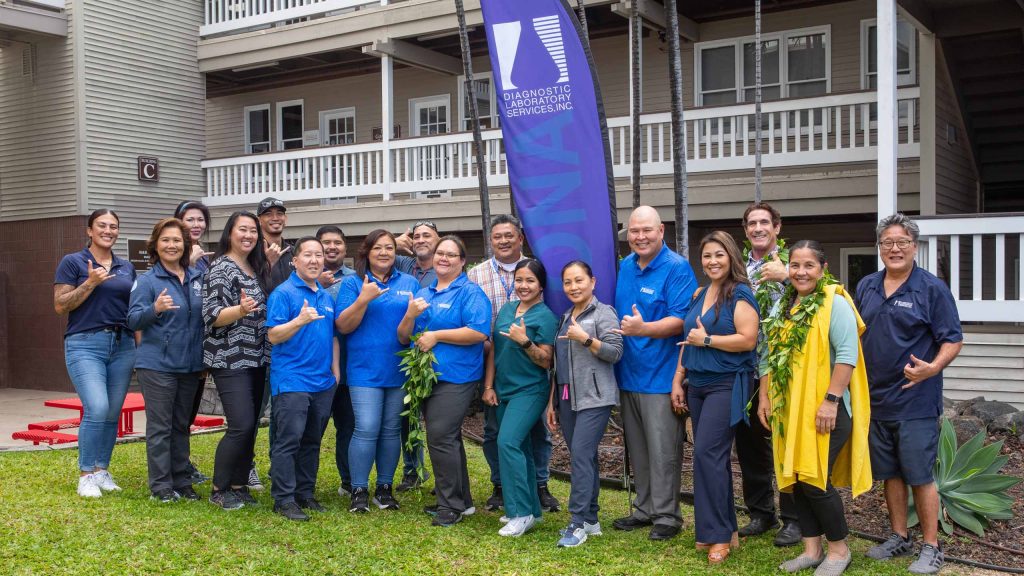 Diagnostic Laboratory Services Kona team gathered outdoors during workplace blessing in Hawaii for Best Places to Work 2026