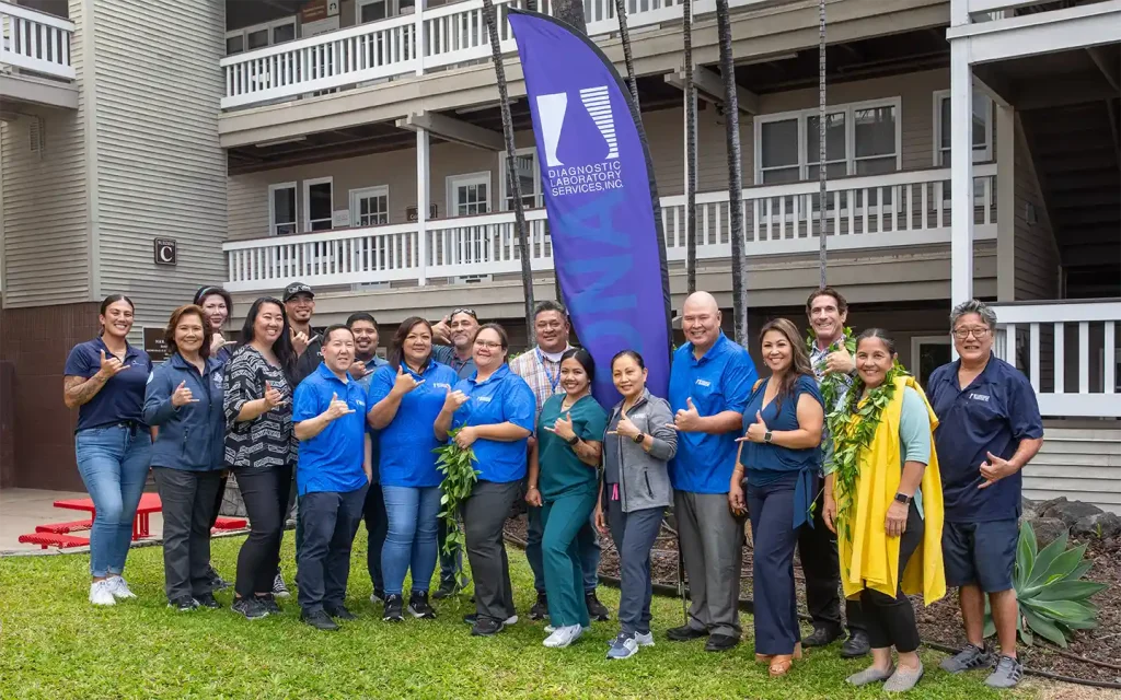 DLS team members gathered outside during a Kona blessing ceremony in Hawaiʻi