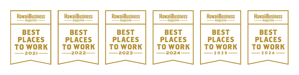 Hawaii Business Magazine Best Places to Work award ribbons for DLS from 2021 through 2026